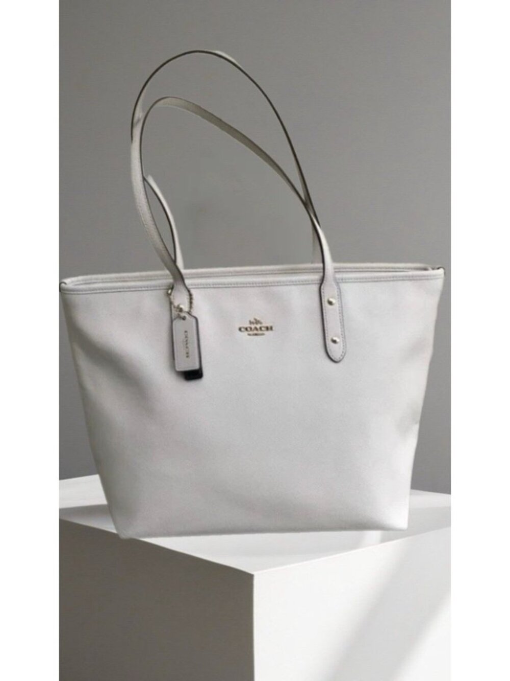 Coach F58846 Crossgrain City Zip Top Tote Handbag - Chalk